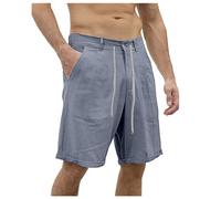Genérico Pantaloncini di Lino da uomo Pantaloncini classici Casual Vita Elastica Spiaggia Tavola leggera Slim con Borsa (Grey, XXL)