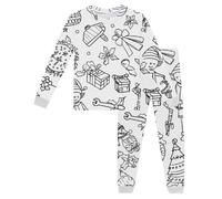 Genérico Pantalone Infantil de Manga Larga con Patrones Doodle para Niños Conjunto Nochebuena y Ocasiones Diseño Único y Negro (White, 8-9 Years)