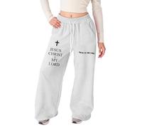 Genérico Pantalones Ancha Chica Impreso Biblia Jesús Tejido Ligero Corte Recto Bolsillos Medias Casual, blanco, 8-9 Años
