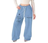 Genérico Pantalones Ancha Chica Impreso Biblia Jesús Tejido Ligero Corte Recto Bolsillos Medias Casual, azul claro, 12-13 Años