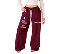 Genérico Pantalones Ancha Chica Impreso Biblia Jesús Tejido Ligero Corte Recto Bolsillos Medias Casual, vino., 10-11 Años