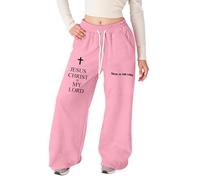 Genérico Pantalones Ancha Chica Impreso Biblia Jesús Tejido Ligero Corte Recto Bolsillos Medias Casual, rosa, 6-7 Años