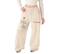 Genérico Pantalones Ancha Chica Impreso Biblia Jesús Tejido Ligero Corte Recto Bolsillos Medias Casual, beige, 15-16 años