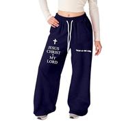Genérico Pantalones Ancha Chica Impreso Biblia Jesús Tejido Ligero Corte Recto Bolsillos Medias Casual, Azul oscuro., 13-14 años