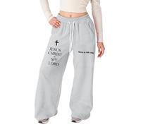 Genérico Pantalones Ancha Chica Impreso Biblia Jesús Tejido Ligero Corte Recto Bolsillos Medias Casual, gris, 13-14 años