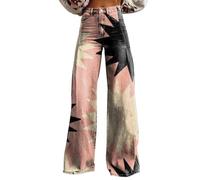 Genérico Pantalones Anchos con Bolsillos para Mujer - Leggins de Pierna Ancha Informales con Estampado de Flores Vintage - Yoga Pants con Cintura Elástica (Pink, L)