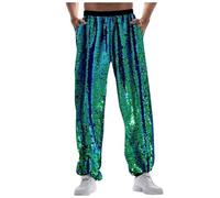 Generico Pantalones anchos para hombre con lentejuelas metalizadas Carnaval Baile Retro Disco Elástico en la Cintura Disfraces de Carnaval Cómodo Pantalones Transpirables para Hombre con Glitter