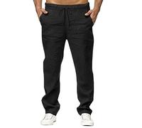 Genérico Pantalones Blancos Hombre - Pantalones De Lino Hombre Pantalón Informal de algodón para Hombre pantalón Largo con Bolsillo con cordón Holgado a la