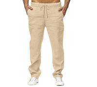 Genérico Pantalones Blancos Hombre - Pantalones De Lino Hombre Pantalón Informal de algodón para Hombre pantalón Largo con Bolsillo con cordón Holgado a la