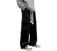 Genérico Pantalones Cargo de Vaqueros Casual de Corte Holgado para Hombre Ideal para Trabajo y Actividades Diarias o Exteriores con Múltiples Bolsillos Prácticos, Le Noir, XL