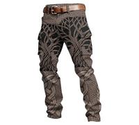 Generico Pantalones cargo para hombre militares con bolsillos laterales flores gótico pantalones ligeros moto hombre verano largos de trabajo estilo mitos nórdicos medievales día del padre pants