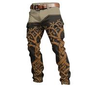 Generico Pantalones cargo para hombre militares con bolsillos laterales flores gótico pantalones ligeros moto hombre verano largos de trabajo estilo mitos nórdicos medievales día del padre pants