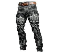 Generico Pantalones cargo para hombre militares con bolsillos laterales flores gótico pantalones ligeros moto hombre verano largos de trabajo estilo mitos nórdicos medievales día del padre pants