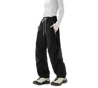 Genérico Pantalones Cargo para Mujer, Estilo paracaídas, para Senderismo, con Bolsillos con Cremallera, Holgados, para Viajes al Aire Libre. (Black, XXL)