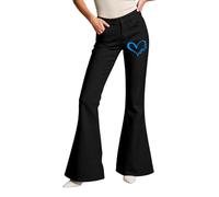 Genérico Pantalones casuales con estampado floral acampanado, ideal para el mes de concienciación Cáncer de mama, Le Noir, XL
