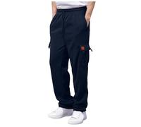 Generico Pantalones casuales de hombre de corte completo fabricados en tejido afelpado de color liso dotados de numerosos bolsillos cordón en el tobillo y tichetta de piel, azul navy, 4XL