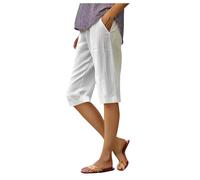 Genérico Pantalones Casuales elásticos con Bolsillos Grandes Lisos a la Moda para Mujer Capris con Bolsillo (White, S)
