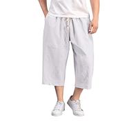 Generico Pantalones casuales para hombre anchos, pantalones anchos para hombre de pierna ancha con caballo a la entrepierna Bloomers Hip-Hop Pantalones con bolsillos de cintura media en la pantorrilla