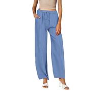 Generico Pantalones casuales para mujer de color liso de algodón con cordón en la cintura elástica, pantalones largos de pierna ancha, conjunto de nieve, turquesa, XL