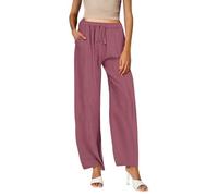 Generico Pantalones casuales para mujer de color liso de algodón con cordón en la cintura elástica, pantalones largos de pierna ancha, conjunto de nieve, rojo, L