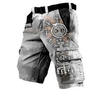 Genérico Pantalones Cortos Cargo Hombre Chinos, Pantalones De Trabajo Hombre Jogger, MitologíA NóRdica Aventuras Al Aire Libre con MúLtiples Bolsillos Pantalon Corto Deporte Pantalon Cargo