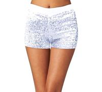 Genérico Pantalones Cortos de Lentejuelas para Mujer, Pantalones Cortos de Discoteca con, Mini Baile elástico Corto de Jazz (White, L)