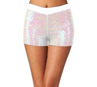Genérico Pantalones Cortos de Lentejuelas para Mujer Shorts Elásticos de Baile Jazz Discoteca con Brillos Pretina Ajustable Ropa de (White, L)