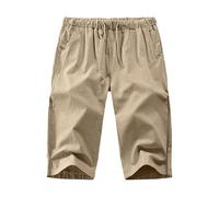 Generico Pantalones cortos de verano para hombre de lino largos sueltos Fit Pants Mono Pantalones cortos japoneses casuales sueltos Yoga Jogging Estilo retro Recto Elástico Tradicional Kimono Japonés