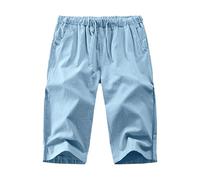 Generico Pantalones cortos de verano para hombre de lino largos sueltos Fit Pants Mono Pantalones cortos japoneses casuales sueltos Yoga Jogging Estilo retro Recto Elástico Tradicional Kimono Japonés