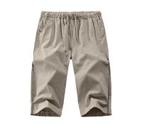 Generico Pantalones cortos de verano para hombre de lino largos sueltos Fit Pants Mono Pantalones cortos japoneses casuales sueltos Yoga Jogging Estilo retro Recto Elástico Tradicional Kimono Japonés