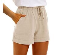 Genérico Pantalones Cortos de Verano para Mujer Casual Pantalon Corto Cintura Alta con Bolsillos Shorts Casuales Secado rápido Color Sólido hasta la Rodilla Senderismo Trekking