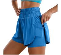 Genérico Pantalones Cortos Deportivos 2 en 1 para Mujer, Ligeros, para Hacer Ejercicio y Correr, con Bolsillo el teléfono móvil. (B-Sky Blue, S)
