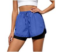 Genérico Pantalones Cortos Deportivos 2 en 1 para Mujer, Ligeros, para Hacer Ejercicio y Correr, con Bolsillo el teléfono móvil. (Blue-b, S)