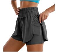 Genérico Pantalones Cortos Deportivos 2 en 1 para Mujer, Ligeros, para Hacer Ejercicio y Correr, con Bolsillo el teléfono móvil. (B-Dark Gray, S)