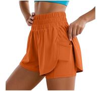 Genérico Pantalones Cortos Deportivos 2 en 1 para Mujer, Ligeros, para Hacer Ejercicio y Correr, con Bolsillo el teléfono móvil. (B-Orange, S)