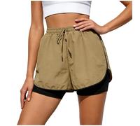 Genérico Pantalones Cortos Deportivos 2 en 1 para Mujer, Ligeros, para Hacer Ejercicio y Correr, con Bolsillo el teléfono móvil. (b-Khaki, S)