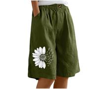 Genérico Pantalones Cortos Elásticos Color Sólido Atrapado Mediados Pantalones Con Bolsillo Casual Pantalones Pantalones Largos Pierna Impresos Para Un Estilo Estival Brillante Y Cómodo, ejército