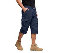 Genérico Pantalones Cortos Hombre, Lino Largas Senderismo Short Cargo Camuflaje Chandal Pantalones Cortos Hombre Trabajo, Multibolsillos Trekking Bermudas Deportiva Ropa Marina XL