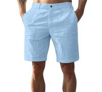 Genérico Pantalones Cortos Hombre Pantalones Chandal Hombres Bolsillos Futbol Jorts Lino Algodon De Playa Largas Bermudas Elasticos Running Ropa Oferta Flash Azul Claro XL