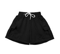 Genérico Pantalones Cortos Niña Girl'S Wide Leg Shorts Cargo Casual Uniformss Shorts Elastic Summer Bottoms with Pockets 5 16 Years (Black, 15-16 Years)