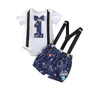 Genérico Pantalones cortos para bebés Boy RomperSuspender Sky Birthday First Baby Starrys Outfits Bowtie Boys OutfitsSet (Blue, 6-12 Months)