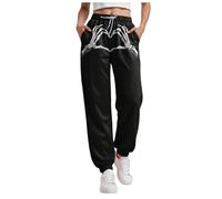 Genérico Pantalones de Chándal para Mujer con Estampado de Calavera y Huesos Halloween Cintura Elástica con Cordón Bolsillos Laterales Corte Holgado Cómodo Jogger Pantalones para Halloween