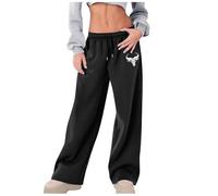 Genérico Pantalones de correr casuales impresos para mujer con forro polar de corte recto y cómodo para un estilo diario de moda, Le Noir, L