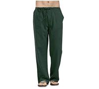 Genérico Pantalones de interior para hombre, pantalones de corte recto, ancho, transpirable, Trousers de corte holgado, color sólido, Jogging holgado, cómodo Trousers cintura elástica grande, verde, L