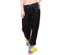 Genérico Pantalones de Lentejuelas Doradas para Mujer Pantalones Negros Brillantes Pantalone de Baile con Purpurina para Mujer