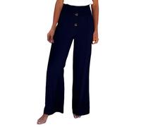 Genérico Pantalones de Lino Elasticos Comodos Mujer Verano Women's Spring New Solid Color Fashion Pants Elastic Loose Casual Wide Leg Pants Conjunto Verano Mujer Pantalon Vaquero (Dark Blue,XXL)
