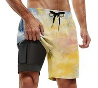 Genérico Pantalones de Playa Deportivos Casuales de Moda con Estampado Tie-Dye para Hombre, Talla Grande, de Doble Capa (Yellow, M)