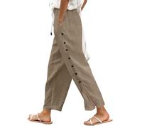 Genérico Pantalones de rehabilitación para mujer, abiertos laterales, sueltos, con botones, versátiles, nueve puntos, pantalones negros, elásticos