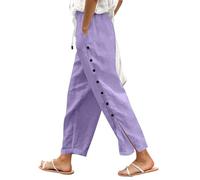 Genérico Pantalones de rehabilitación para mujer, abiertos laterales, sueltos, con botones, versátiles, nueve puntos, pantalones negros, elásticos