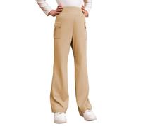 Genérico Pantalones de Uniforme para niñas, Pantalones Escolares para Adolescentes, Talla 6-15 años (Khaki, 13-14 Years)